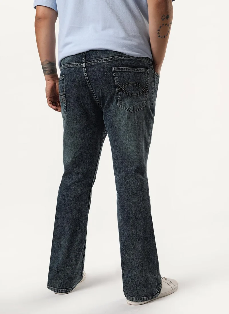 Urbano Fashion  Urbano Plus Men's Blue Bootcut Fit Mid Rise Tinted Heavy Washed Jeans Stretchable for Men | Best Price UAE